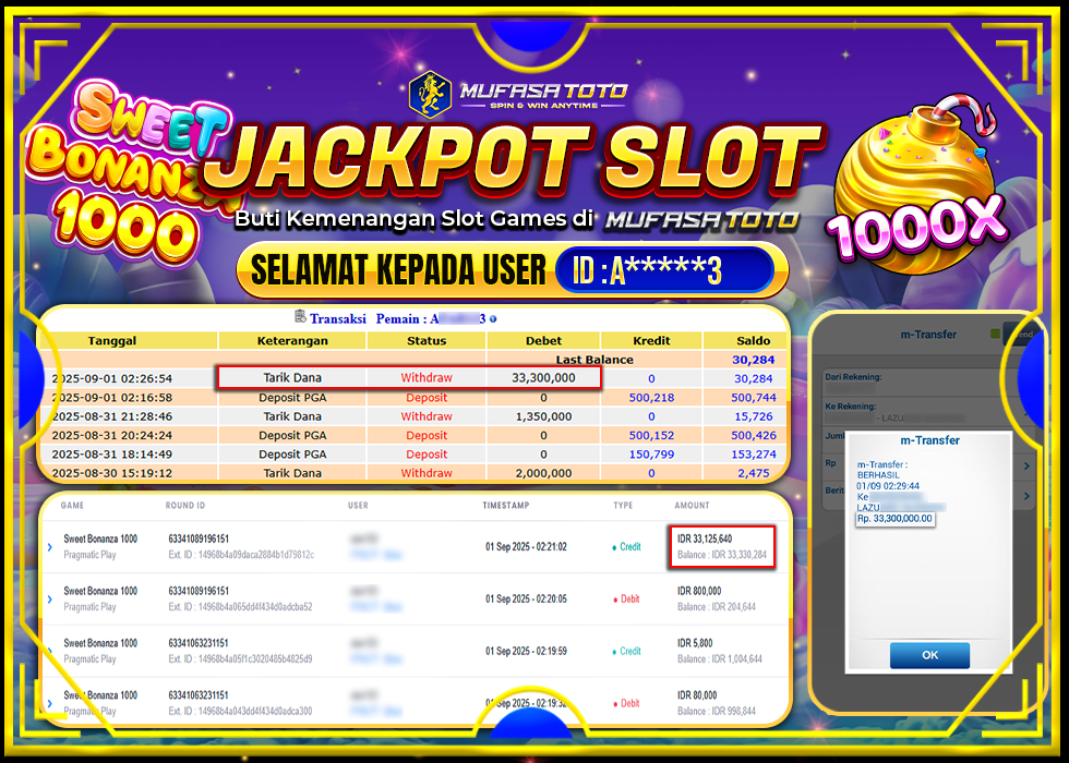 MUFASATOTO JACKPOT PRAGMATIC PLAY Rp.33.300.000|LUNAS